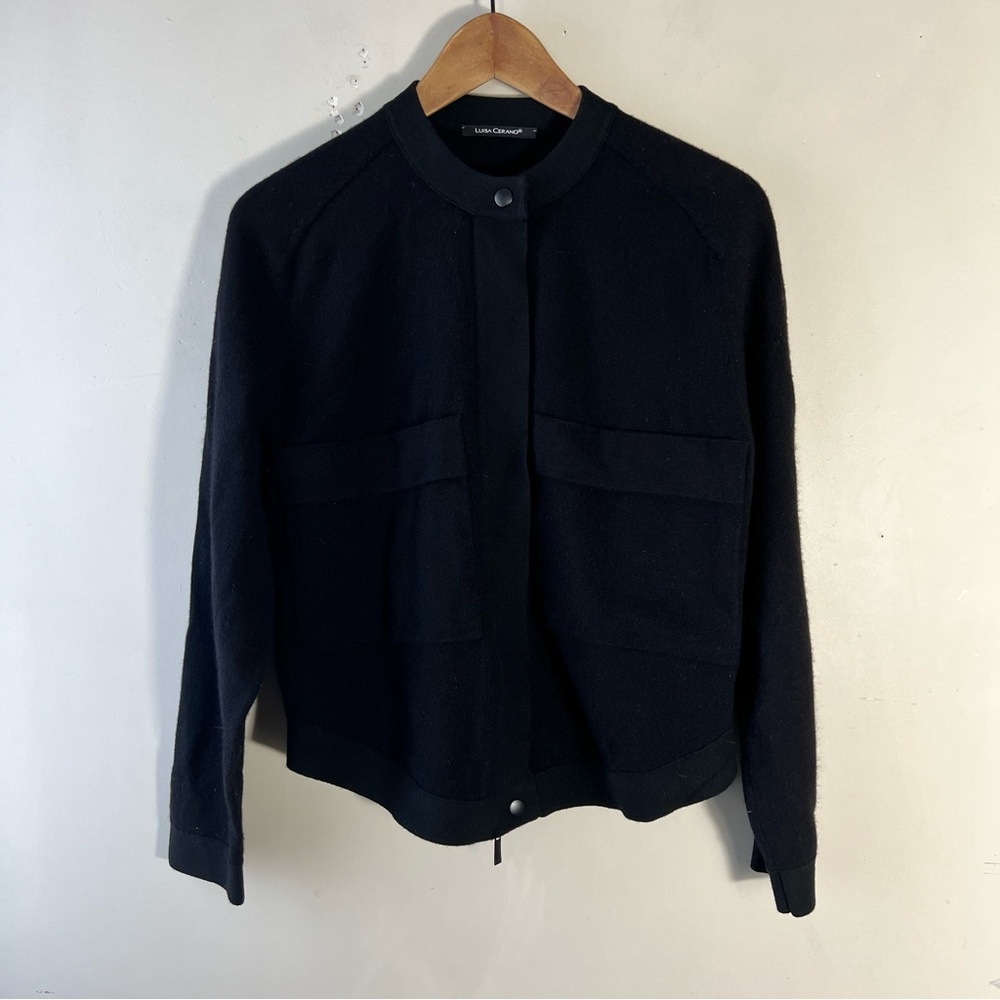 Luisa Cerano black wool-blend jacket with patch pockets Size 4 Full Zip